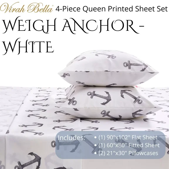 Huba Homes Virah Bella - Weigh Anchor (White) 4-Piece Sheet Set-king