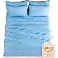 thumbnail image 1 of Huba Homes luxury Silky Soft Bed Sheet Set, 4 Piece, Fits 16 inch Deep Pocket Mattresses, Wrinkle Free & Breathable Cooling, Bedding Sheets king light blue, 1 of 1