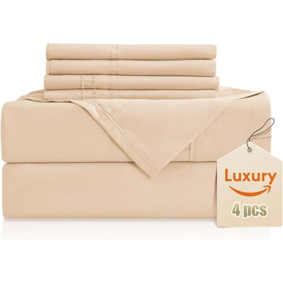 Huba Homes luxury Silky Soft Bed Sheet Set, 4 Piece, Fits 16 inch Deep Pocket Mattresses, Wrinkle Free & Breathable Cooling, Bedding Sheets queen champagne gold