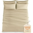 thumbnail image 1 of Huba Homes luxury Silky Soft Bed Sheet Set, 4 Piece,Twin Size, Fits 16 inch Deep Pocket Mattresses, Wrinkle Free & Breathable Cooling, Bedding Sheets twin beige, 1 of 1