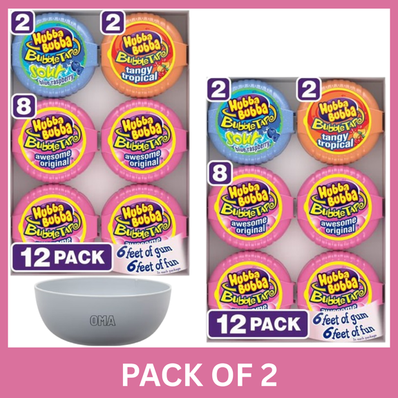 Hubba Bubba Bubble Tape Gum, Pack of 2 (2 oz Each, 12 Pack Total) with Serving Bowl by OMA