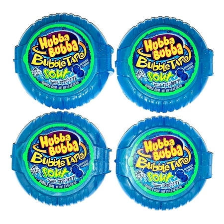 Hubba Bubba Bubble Tape Sour Blue Raspberry 4 Pack, 6 Feet of Fun
