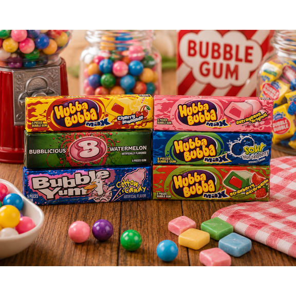 Hubba Bubba Max Cherry Lemonade Cotton Candy Watermelon Original Blue Raspberry Strawberry Watermelon 6 pack