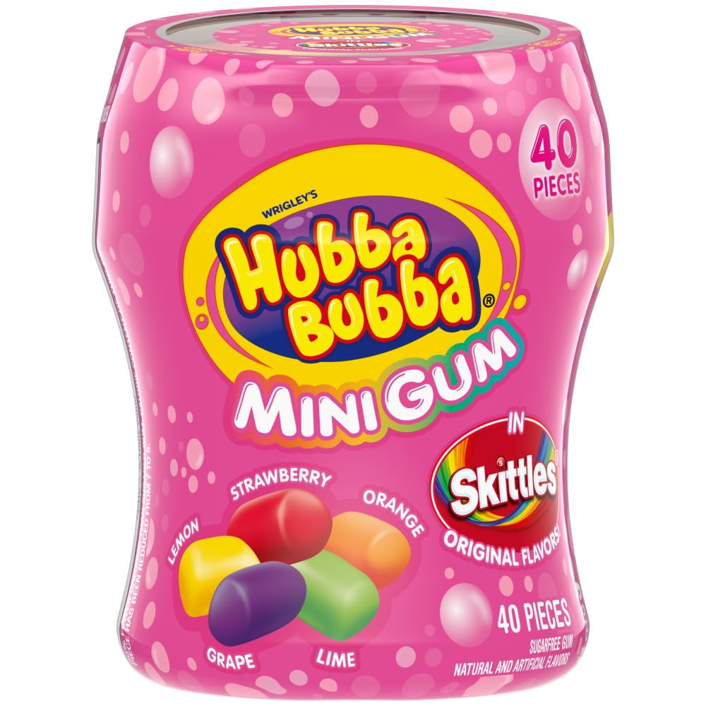 Hubba Bubba Mini Skittles Flavored Bubble Gum, Resealable Bottle (Pack of 16)