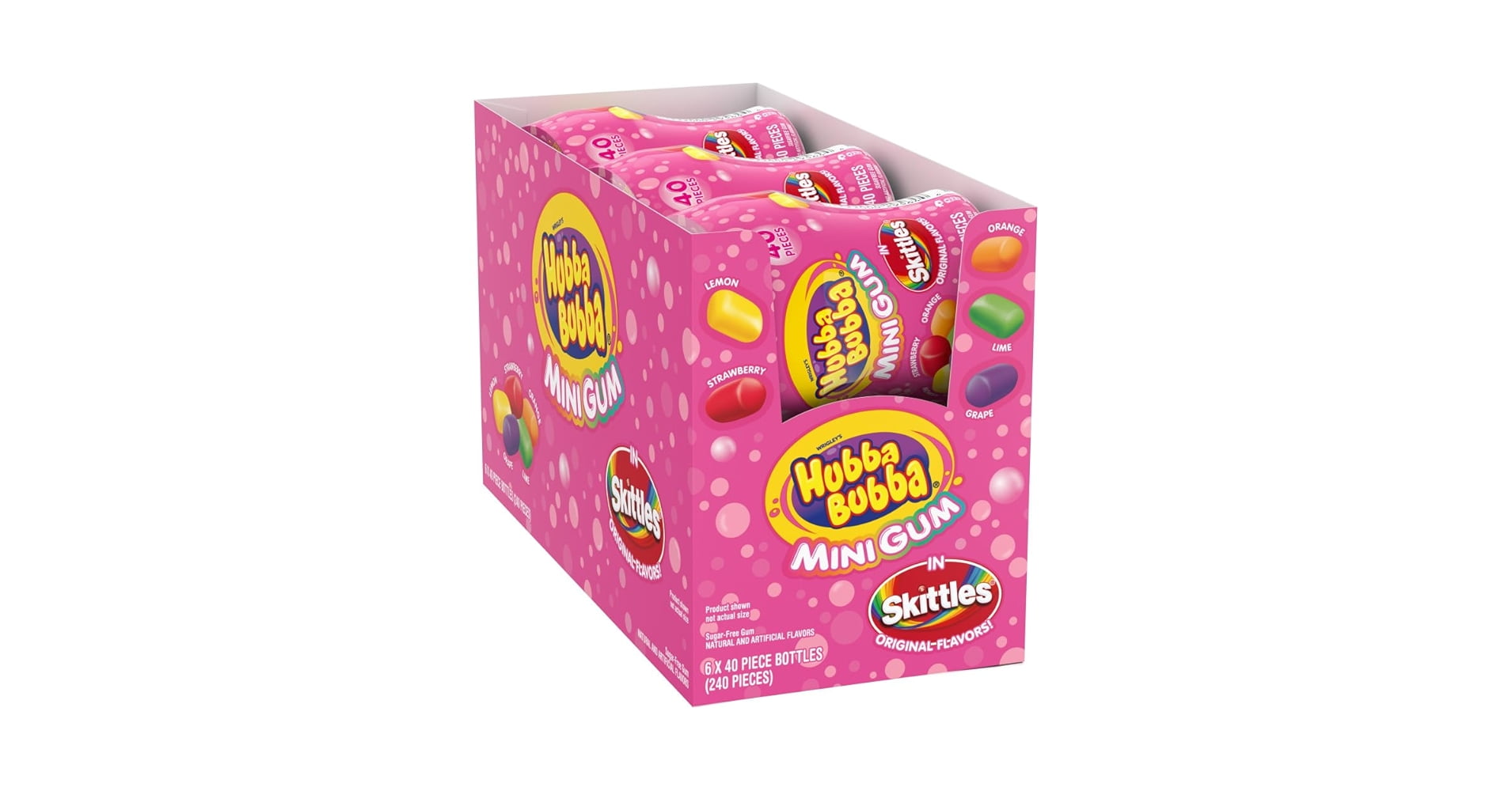 Hubba Bubba Skittles Original Bubble Gum – 6 Bottles × 40 Count Each – Assorted Fruit Flavor Chewing Gum