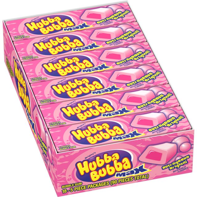 Hubba Max Bubble Gum, Original, Chewing Gum, 18 Packs/5Pieces Per Pack
