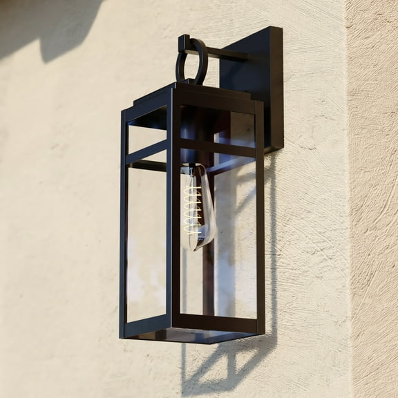 Hubbard 5-in W 1 Light Dusk to Dawn Textured Black Outdoor Wall Lantern Clear Glass Shade, LED Compatible