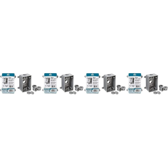 Hubbell-Bell PSB37550GY Single-Gang Weatherproof 1/2-Inch or 3/4-Inch Outlets, Gray Finish Four Pack