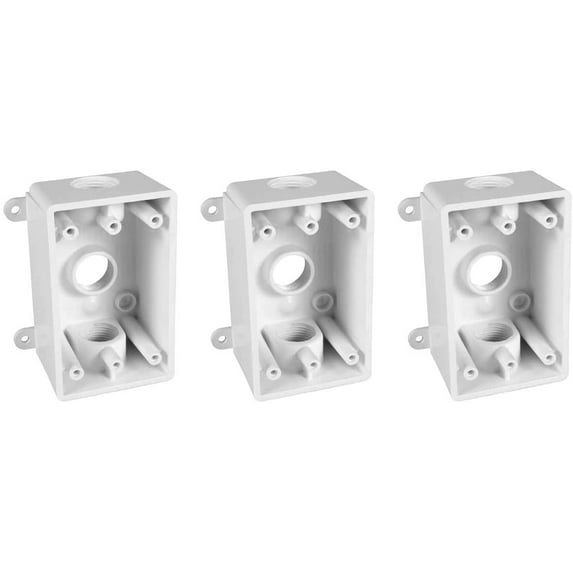 Hubbell-Bell PSB37550WH Single-Gang Weatherproof Box Three 1/2 in or 3/4 in Threaded Outlets, White Finish Three Pack