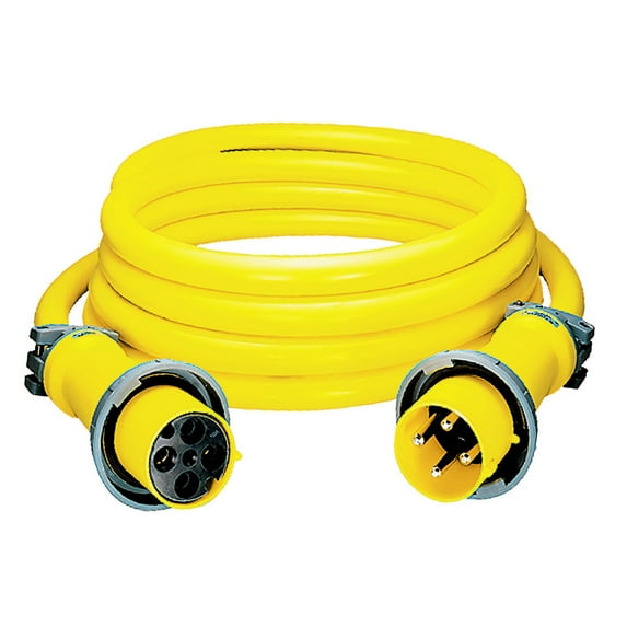 hubbell wiring systems cs50ext4 ship-to-shore extension cord, #2 awg, 3 pole, 4 wire, 100 amps, 125/250v, 50' length, yellow