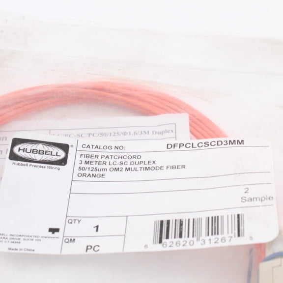 Hubbell DFPCLCSCD3MM Fiber Optic Patch Cord 3m Plenum OM2 Cable Duplex MM LC-SC