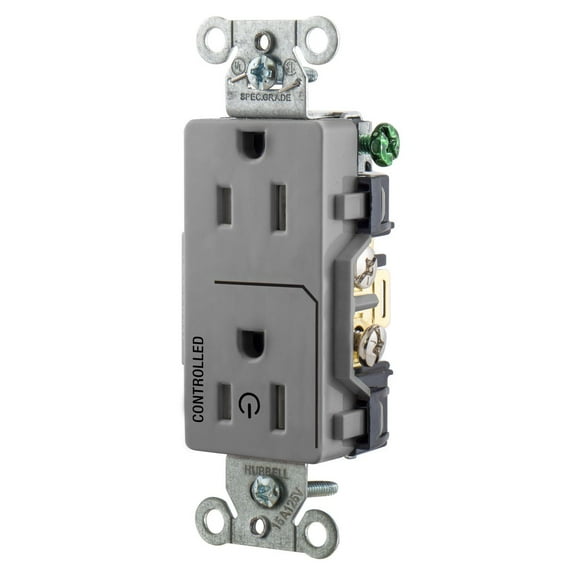 Hubbell DR15C1GRY Gray Decorator Duplex Outlet Receptacle 1/2 "CONTROLLED" 15A