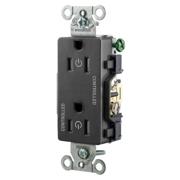 Hubbell DR15C2BLKTR Black Decorator TR Receptacle 2/2 Controlled 15A Outlet