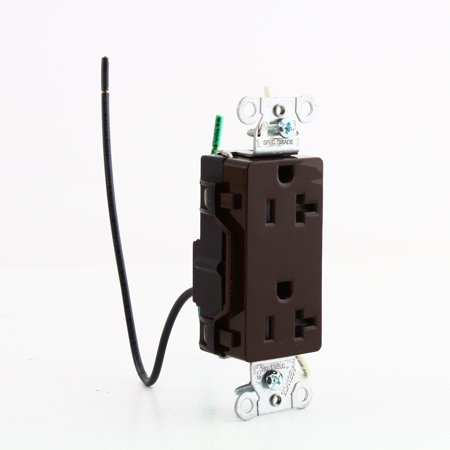 Hubbell DR20TRP1 Brown 20A TR Decorator Receptacle 5-20 w/ 6.5" Solid Leads Bulk