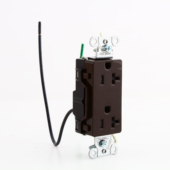 Hubbell DR20TRP1 Brown 20A TR Decorator Receptacle 5-20 w/ 6.5" Solid Leads Bulk