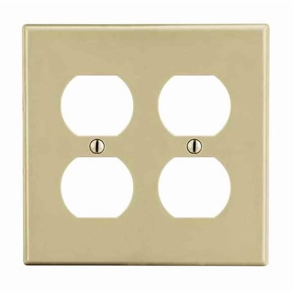 Duplex Receptacle Wall Plate, Number of Gangs: 2 Plastic, Satin Finish, Ivory