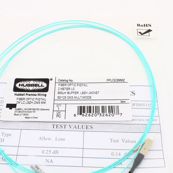 Hubbell FPLCE2MMZ 2m Fiber Optic 1-Cable Pigtail LSZH MM LC OM3