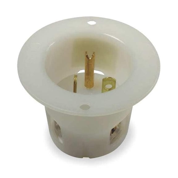 Straight Blade Inlet, 20 A, 250V AC, 2 Pole, 3 Wire, Flush Mount, Grounded