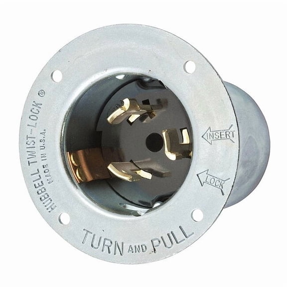 Flanged Locking Inlet, Non-NEMA, 50 A, 480V AC, Three Phase, 3 Pole, Flush Mount, Screw Terminals