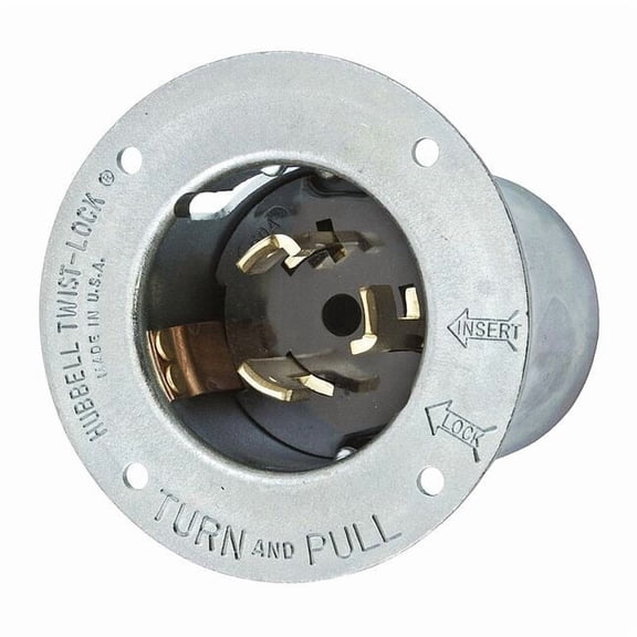 Flanged Locking Inlet, Non-NEMA, 50 A, 250V AC, Three Phase, 3 Pole, Flush Mount, Screw Terminals