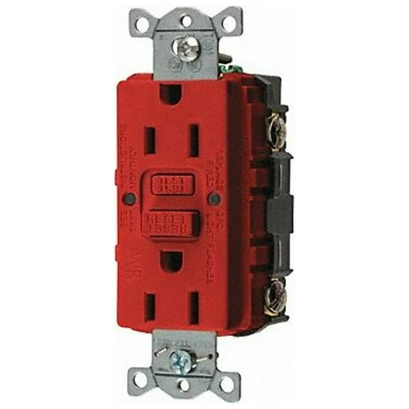 Hubbell Wiring Device-Kellems GFCI Rceptcle, Commer., Red, 15A, 0.5 HP GFRWR15R
