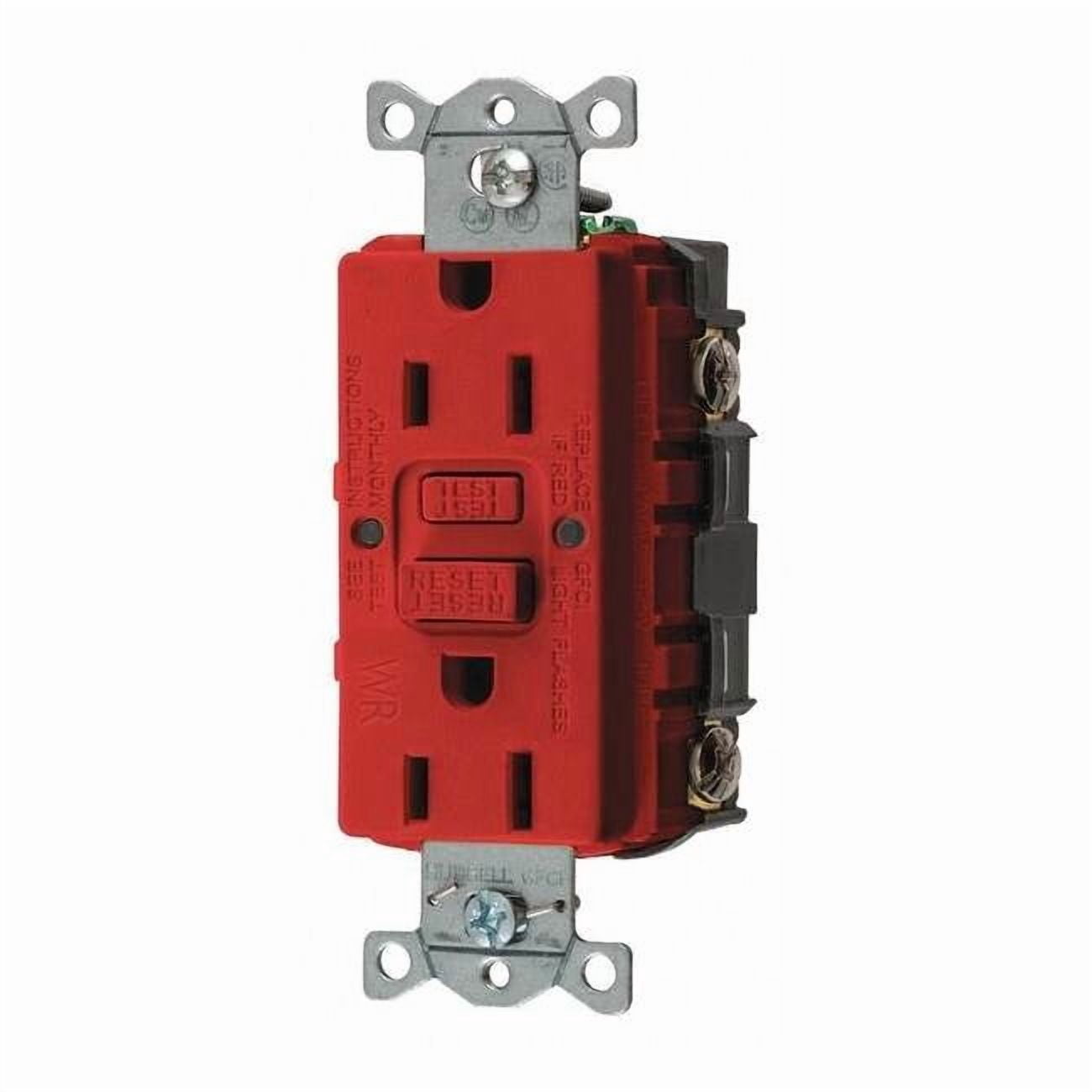 Hubbell Wiring Device-Kellems GFCI Rceptcle, Commer., Red, 15A, 0.5 HP GFRWR15R