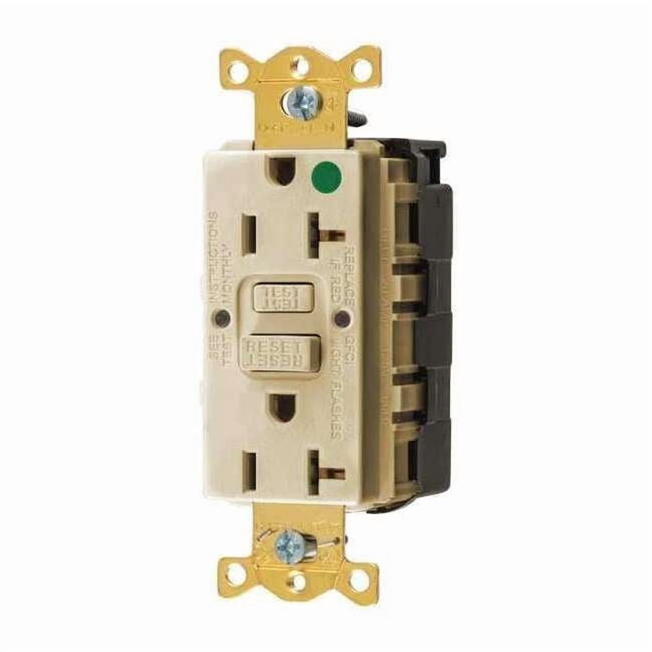 Hubbell Wiring Device-Kellems GFCI Rceptcle, Hspital, Ivry, 20A, 1 HP SNAPGF83I