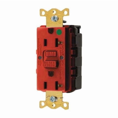 Hubbell Wiring Device-Kellems GFCI Rceptcle, Hspital, Red, 20A, 1 HP SNAPGF83R