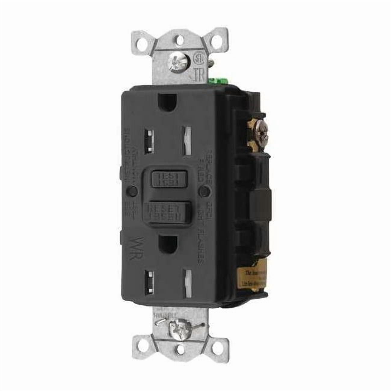 GFCI Receptacle, 15A, 125VAC, 5-15R, Black GFRTW15BLK