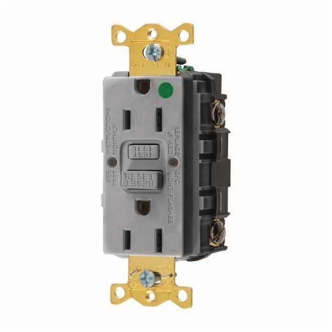 Hubbell Wiring Device-Kellems GFCI Receptacle, 15A, 125VAC, 5-15R, Gray GFR82GRY