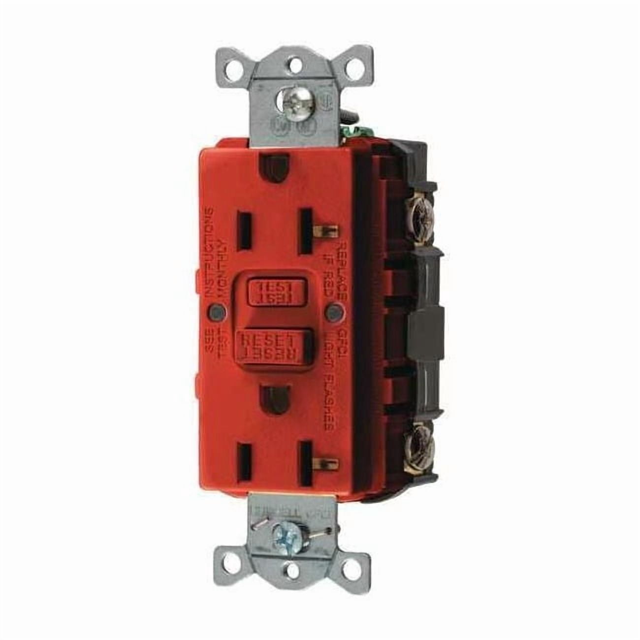 Hubbell Wiring Device-Kellems GFCI Receptacle, 15A, 125VAC, 5-15R, Red GFR15R