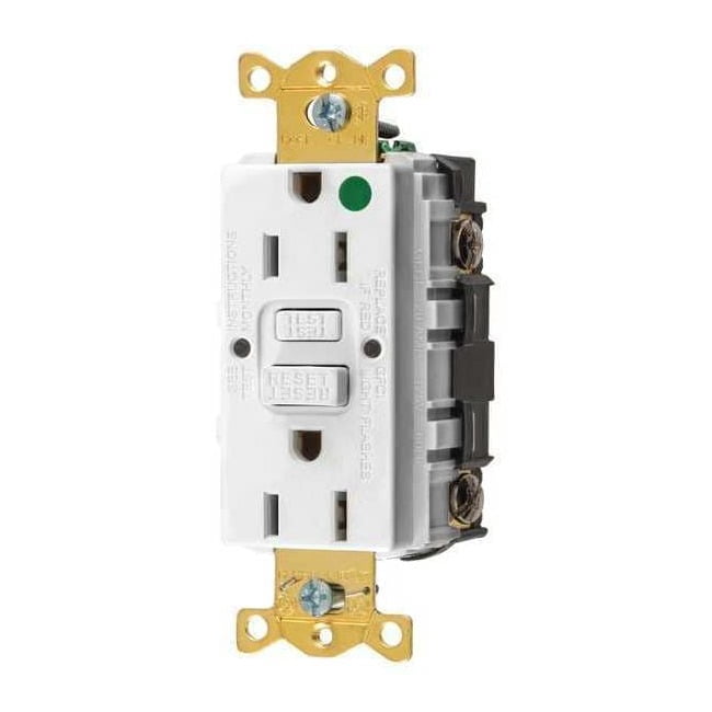 Hubbell Wiring Device-Kellems GFCI Receptacle, 15A, 125VAC, 5-15R, White GFR82W