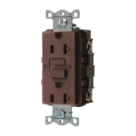 Hubbell Wiring Device-Kellems GFCI Receptacle, 20A, 125VAC, 5-20R, Brown GFR20
