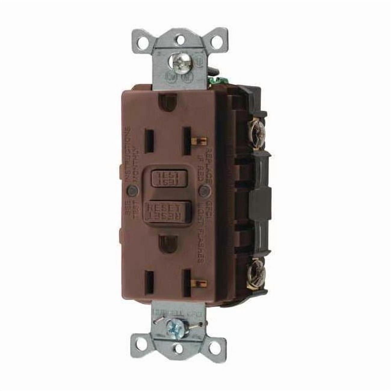 Hubbell Wiring Device-Kellems GFCI Receptacle, 20A, 125VAC, 5-20R, Brown GFR20
