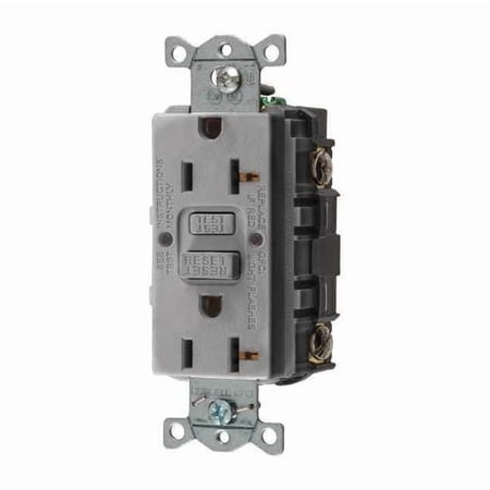 Hubbell Wiring Device-Kellems GFCI Receptacle, 20A, 125VAC, 5-20R, Gray GFR20GRY