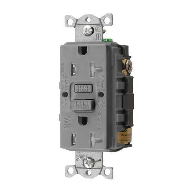 Hubbell Wiring Device-Kellems GFCI Receptacle,20A,125VAC,5-20R,Gray GFRTW20GRY