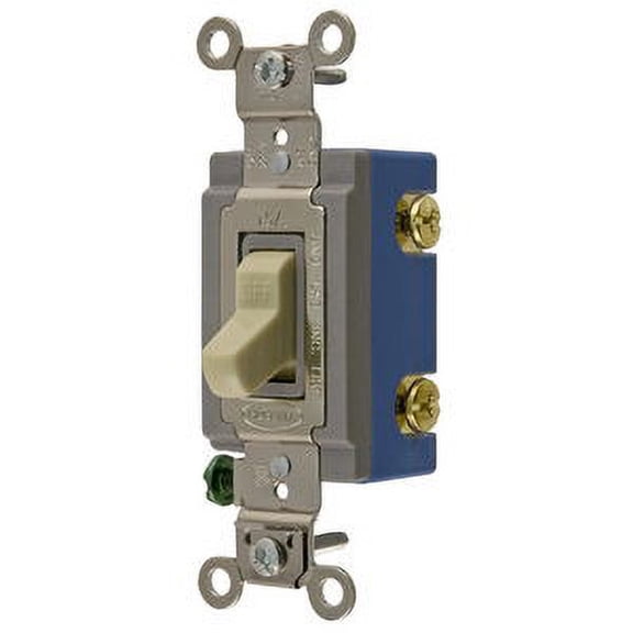 Hubbell HBL1202I Wall Switch - Double Pole - 15A 120/277VAC - Ivory Toggle - Back & Side Wired