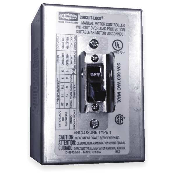 Hubbell Wiring Device-Kellems Manual Motor Switch,30A,600VAC,2P