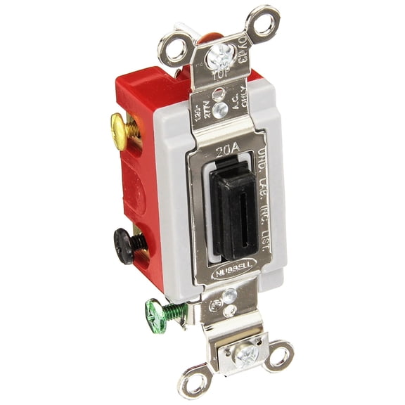 Hubbell HBL1557L Momentary Toggle, Single Pole Double Throw, Lock, 20 amp, 120/277V CA3
