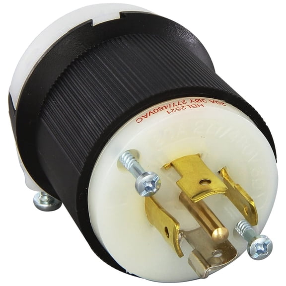 Hubbell HBL2521 Locking Plug, 20 amp, 277/480V, L22-20P, Black and White