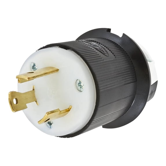 Hubbell HBL2611 Locking Plug, 30 amp, 125V, L5-30P, Black and White