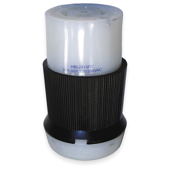 Hubbell HBL2813FC Catalog Locking Connector, 30 amp, 3 Phase, 120/208V, L21-30R, Black and White CA3