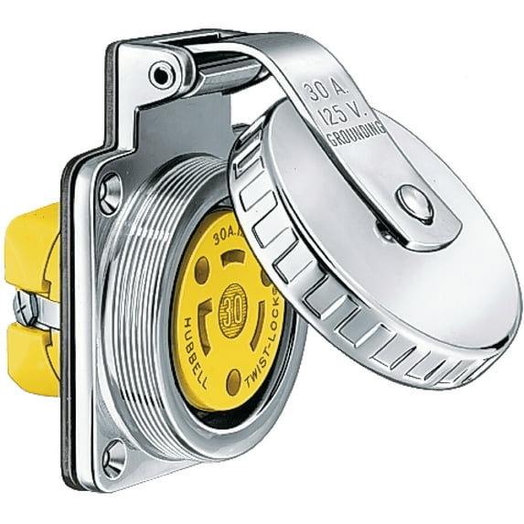 Hubbell HBL303SSO Watertight Stainless Steel 30A 125V Shore Power Outlet, Hardware Included