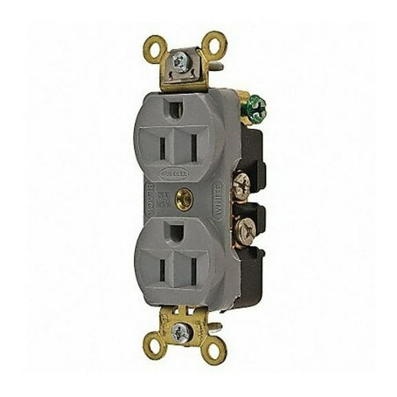 Hubbell HBL5252GY Duplex Receptacle, Industrial Grade, 15 amp, 125V, 5-15R, Gray