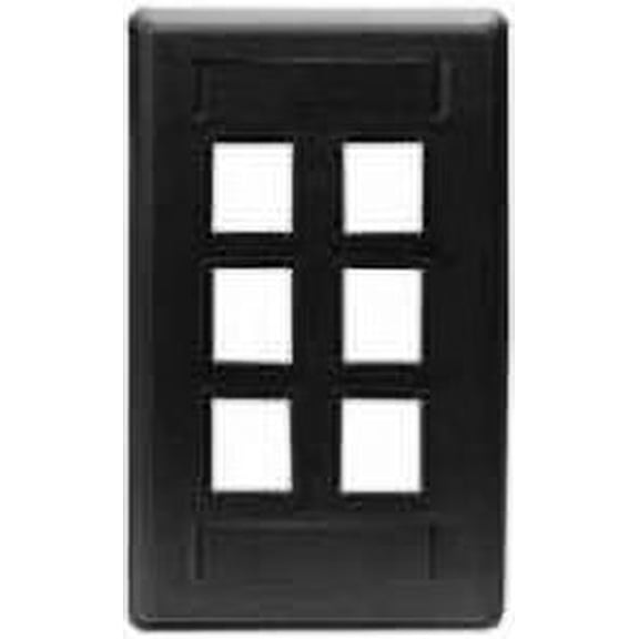Hubbell IFP16BK 6 Port Rear Loading Single Gang Face Plate- Black