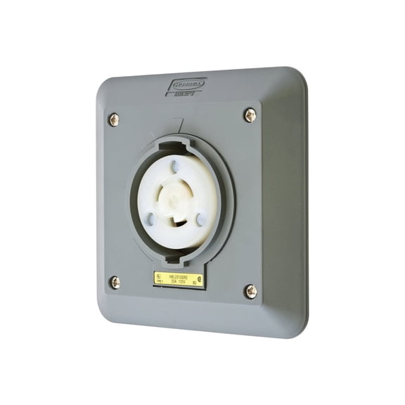Locking Receptacle, L5-20R, 20 A, 125V AC, Single Phase, 2 Pole, Flush Mount, Screw Terminals, Gray