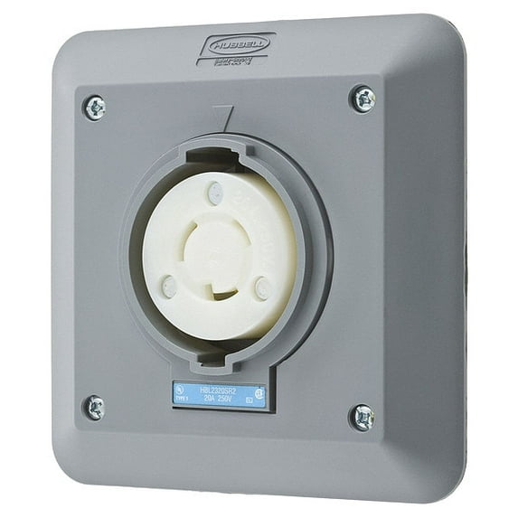 Hubbell Wiring Device-Kellems Lck Recept,20 A;Gray;Valox,L6-20R,2Gng HBL2320SR2