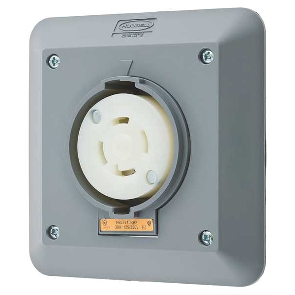 Hubbell Wiring Device-Kellems Lck Recept,30 A;Gray;Valox,L14-30R,2Gng HBL2710SR2