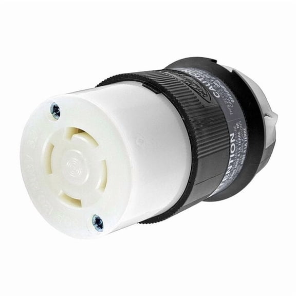 Locking Connector, L18-30R, 30 A, 120/208V AC, Three Phase, 4 Pole, Screw Terminals, Black, White