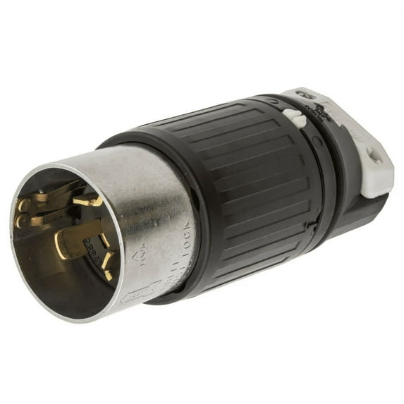 Locking Plug, Non-NEMA, 50 A, 250/600V AC, Single Phase, 3 Pole, Screw Terminals, Black, White